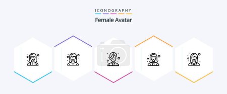 Ilustración de Paquete de iconos de Female Avatar 25 Line incluyendo manager. trabajadora. desarrollador web. Cajero. salón de belleza - Imagen libre de derechos