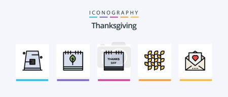 Téléchargez les illustrations : Ligne de Thanksgiving rempli Pack de 5 icônes incluant Thanksgiving. fleur. légumes. Flore. le repas. Icônes créatives Design - en licence libre de droit