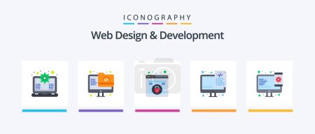 Ilustración de Diseño Web y Desarrollo Flat 5 Icon Pack Incluyendo responsive. archivos. diseño. programación. codificación. Diseño de iconos creativos - Imagen libre de derechos