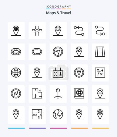 Téléchargez les illustrations : Creative Maps & Travel 25 OutLine icon pack  Such As maps. track. road. stadium. treadmill - en licence libre de droit