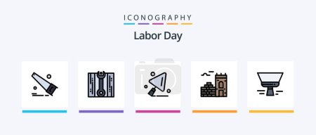 Illustration for Labor Day Line Filled 5 Icon Pack Including hand . cleaning . hammer . architecture. Creative Icons Design - Royalty Free Image