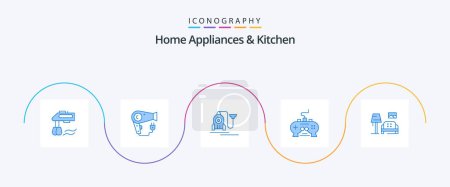 Illustration for Home Appliances And Kitchen Blue 5 Icon Pack Including lump. xbox. vacuum. video. game - Royalty Free Image