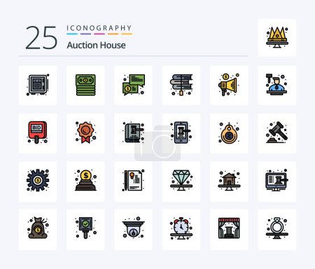 Illustration for Auction 25 Line Filled icon pack including advertising. law. chat. education. book - Royalty Free Image
