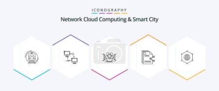 Ilustración de Network Cloud Computing And Smart City 25 Line icon pack including sharing. content. sync. public. data - Imagen libre de derechos