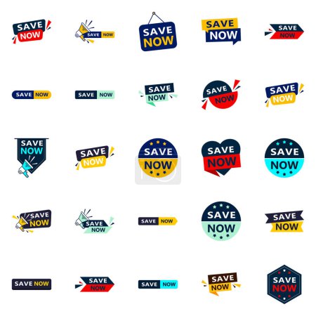 Ilustración de Save Now 25 Fresh Typographic Elements for a lively saving campaign - Imagen libre de derechos