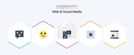 Illustration for Web And Social Media 25 Flat icon pack including user. mobile. media. video. cinema - Royalty Free Image