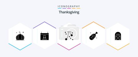 Illustration for Thanks Giving 25 Glyph icon pack including meat. gammon. pilgrim. food. fall - Royalty Free Image