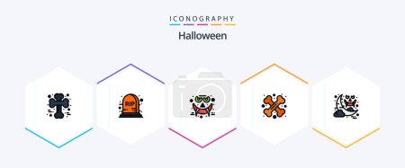 Téléchargez les illustrations : Pack icône Halloween 25 FilledLine incluant Halloween. halloween. émoticônes. croisé. os - en licence libre de droit