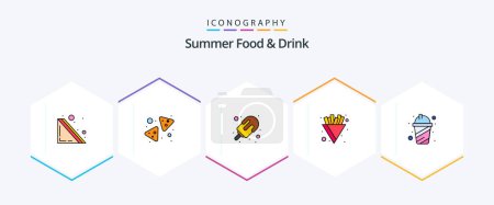Ilustración de Comida y bebida de verano 25 paquete de iconos de FilledLine incluyendo jugo. taza. Verano. Papas fritas. chips - Imagen libre de derechos