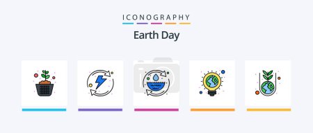 Téléchargez les illustrations : Earth Day Line Rempli Pack de 5 icônes y compris créatif. vert. recycler. véhicule. électrique. Icônes créatives Design - en licence libre de droit