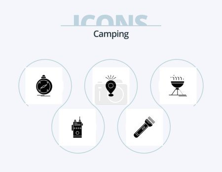 Téléchargez les illustrations : Camping Glyph Icon Pack 5 Icon Design. pin. location. flash. gps. direction - en licence libre de droit