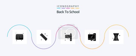 Téléchargez les illustrations : Pack d'icônes Glyphe 5 de retour à l'école inclus. aiguiseur. Un crayon. Un crayon. retour à l'école - en licence libre de droit