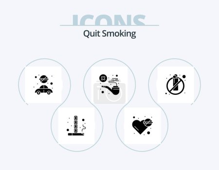 Illustration for Quit Smoking Glyph Icon Pack 5 Icon Design. smoking. pipe. smoking. cigarette. car - Royalty Free Image
