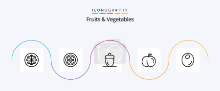 Téléchargez les illustrations : Fruits and Vegetables Line 5 Icon Pack Including olive. fruit. fruit. green. fresh - en licence libre de droit