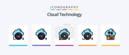 Téléchargez les illustrations : Cloud Technology Line Filled 5 Icon Pack Including lock. data. data. cloud. arrow. Creative Icons Design - en licence libre de droit