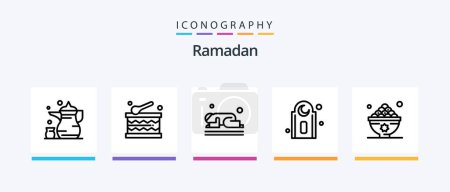 Téléchargez les illustrations : Pack d'icônes Ramadan Line 5 incluant la lune. À l'aide. islam. les mains. soins. Icônes créatives Design - en licence libre de droit