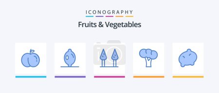 Téléchargez les illustrations : Fruits and Vegetables Blue 5 Icon Pack Including . organic. vegetable. Creative Icons Design - en licence libre de droit