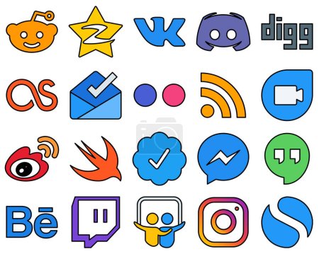 Ilustración de 20 Premium Line Lleno de iconos de medios sociales como weibo. alimentación. rss y flickr Totalmente personalizable y premium - Imagen libre de derechos