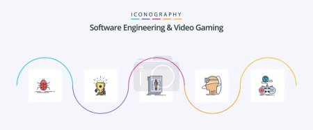 Ilustración de Software Engineering And Video Gaming Line Filled Flat 5 Icon Pack Including reality. human. trophies. program. editor - Imagen libre de derechos