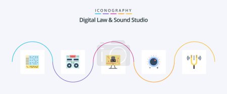 Téléchargez les illustrations : Pack de 5 icônes Digital Law And Sound Studio Incluant le niveau. contrôle. mélangeur. audio. écran - en licence libre de droit