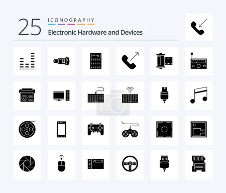 Ilustración de Dispositivos 25 Paquete de iconos de glifos sólidos incluyendo cámara. Móvil. medios de comunicación. entrante. matemáticas - Imagen libre de derechos