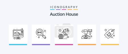 Ilustración de Auction Line 5 Icon Pack Including gavel. email. balance. diploma. certification. Creative Icons Design - Imagen libre de derechos
