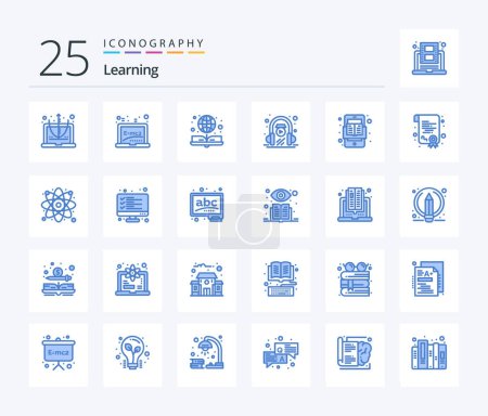 Téléchargez les illustrations : Learning 25 Blue Color icon pack including mobile. play. book. learning. e learning - en licence libre de droit