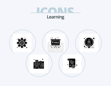 Ilustración de Learning Glyph Icon Pack 5 Diseño de iconos. lápiz. Editar. átomo. escritura. Física EMC - Imagen libre de derechos