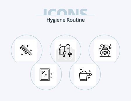 Illustration for Hygiene Routine Line Icon Pack 5 Icon Design. sweep. broom. electrical. housekeeping. detergent - Royalty Free Image