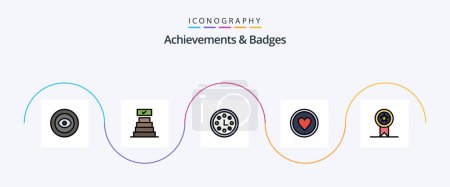 Ilustración de Achievements and Badges Line Filled Flat 5 Icon Pack Including ribbon. badges. award. wreath. award - Imagen libre de derechos