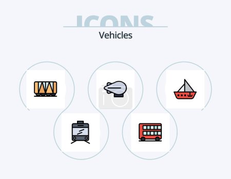 Téléchargez les illustrations : Véhicules ligne rempli Icône Pack 5 Icône Design. . . chemin de fer. véhicules. voiture - en licence libre de droit