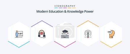 Téléchargez les illustrations : Modern Education And Knowledge Power 25 FilledLine icon pack including brian . tools. key . education. learining - en licence libre de droit