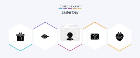 Téléchargez les illustrations : Easter 25 Glyph icon pack including cart. easter. location. holiday. massege - en licence libre de droit