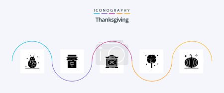 Téléchargez les illustrations : Pack d'icônes Glyphe 5 de Thanksgiving Y compris icône de Thanksgiving. pomme au caramel. Gentil. pomme. lanterne - en licence libre de droit
