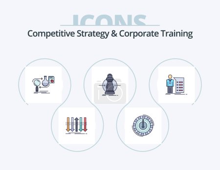 Téléchargez les photos : Stratégie concurrentielle et ligne de formation d'entreprise rempli Icône Pack 5 Icône Design. développer. analyse. solution. moi. réseau - en image libre de droit