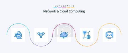 Téléchargez les illustrations : Network And Cloud Computing Blue 5 Icon Pack Including share. monitor. data. computer. internet - en licence libre de droit