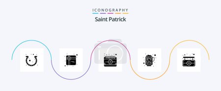 Téléchargez les illustrations : Saint Patrick Glyph 5 Icon Pack Including board. drink. calendar. beer. saint - en licence libre de droit