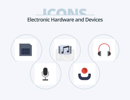 Illustration for Devices Flat Icon Pack 5 Icon Design. headphones. songs. card. song. media - Royalty Free Image