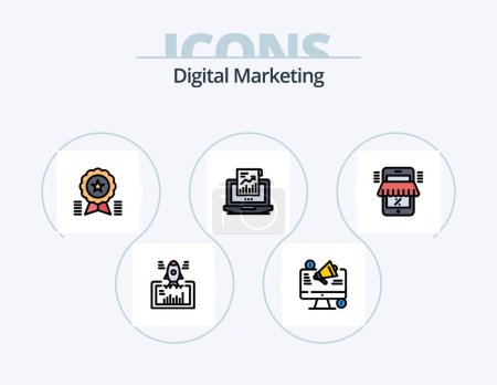 Illustration for Digital Marketing Line Filled Icon Pack 5 Icon Design. computer. website. shopping. promotion. email - Royalty Free Image