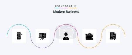 Téléchargez les illustrations : Modern Business Glyph 5 Icon Pack Including online consultant. customer. chart. consulting. support - en licence libre de droit