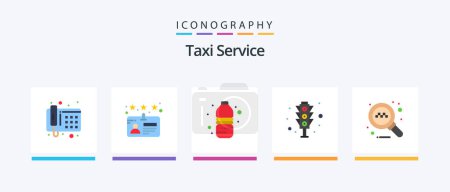 Ilustración de Taxi Service Flat 5 Icon Pack Incluido. Búsqueda. botella de agua. en línea. semáforos. Diseño de iconos creativos - Imagen libre de derechos