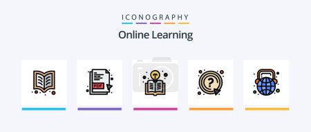 Illustration for Online Learning Line Filled 5 Icon Pack Including youtube. online. support. learn. education. Creative Icons Design - Royalty Free Image