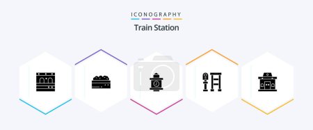 Illustration for Train Station 25 Glyph icon pack including urban. office. time. building. station - Royalty Free Image