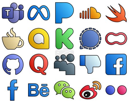 Illustration for 20 Customizable Social Media Icons signal. swift. funding and google allo Filled Line Style Icon Collection - Royalty Free Image