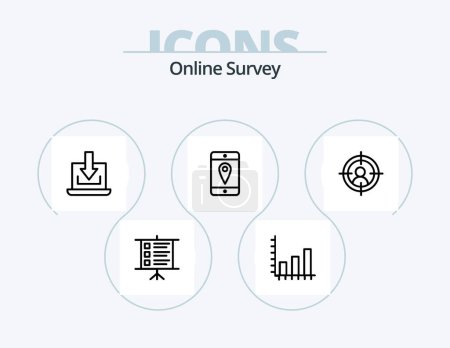 Ilustración de Online Survey Line Icon Pack 5 Icon Design. . six sides. dollar. shape. man - Imagen libre de derechos