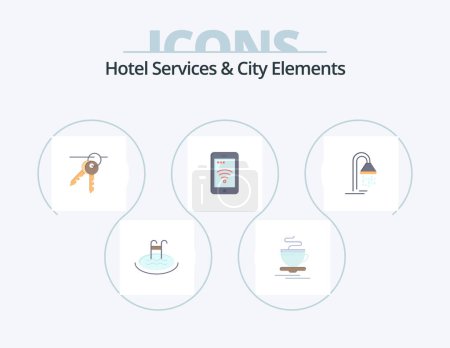 Illustration for Hotel Services And City Elements Flat Icon Pack 5 Icon Design. hotel. wifi. hotel. service. mobile - Royalty Free Image