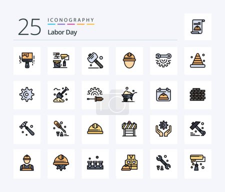 Illustration for Labor Day 25 Line Filled icon pack including garage tools. labour. saw. labor. day - Royalty Free Image