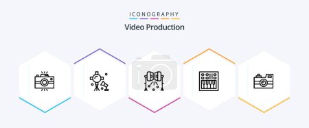Illustration for Video Production 25 Line icon pack including photography. antique camera. studio lightning. volume. open volume - Royalty Free Image