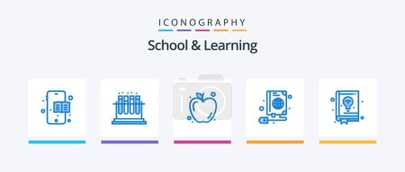 Ilustración de Escuela y aprendizaje Blue 5 paquete de iconos incluyendo. Guía. educación. educación. globo. Diseño de iconos creativos - Imagen libre de derechos