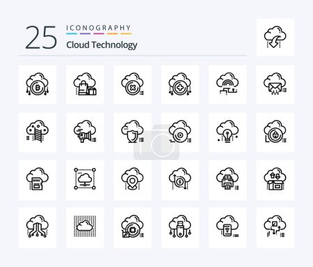 Ilustración de Cloud Technology 25 Paquete de iconos de línea incluyendo nuevo. nube. Bolsa. Cruz. cerrar - Imagen libre de derechos